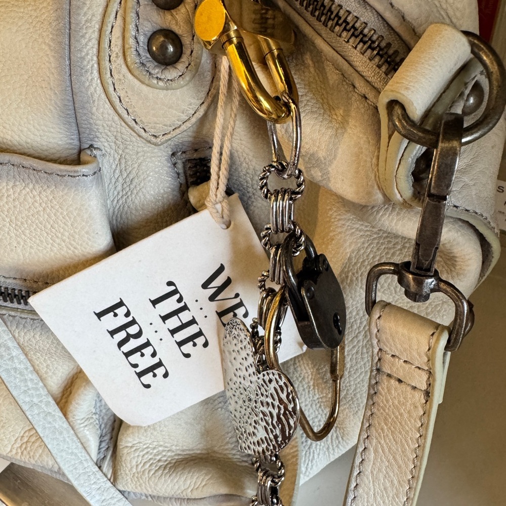 NWT Free People Cream Shoulder Bag with Charms and Bandana - Picture 3 of 9